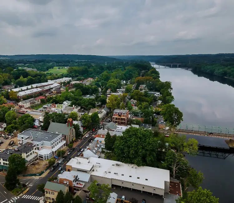 Bird’s-eye view of the town of New Hope, PA