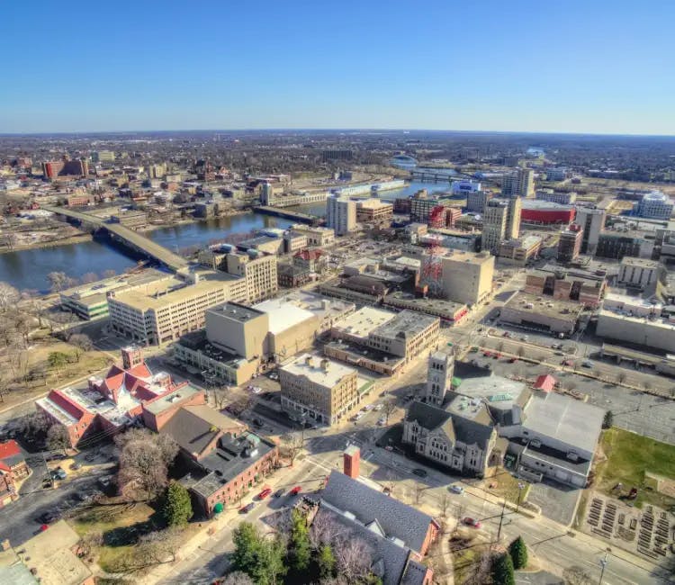 Birds-eye view of the city of Rockford