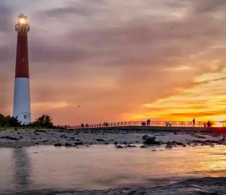 Typical lighthouse on the Jersey Shore during a sunset